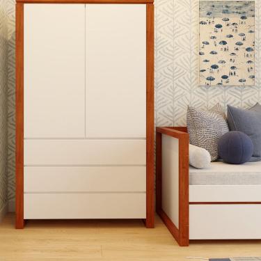 Imagem de Guarda-roupa 2 Portas 3 Gavetas Madeira Maciça e Mdf Craft Branco / Garapa