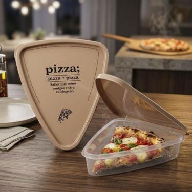 Imagem de Porta Pizza Pedaço Pote Recipiente Triangular com Tampa - PLASUTIL