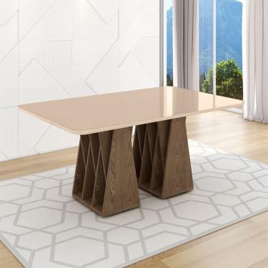 Imagem de Mesa de Madeira Orquestra 160 Cm com Vidro Carvalho/Marrom Claro - Móveis Bechara