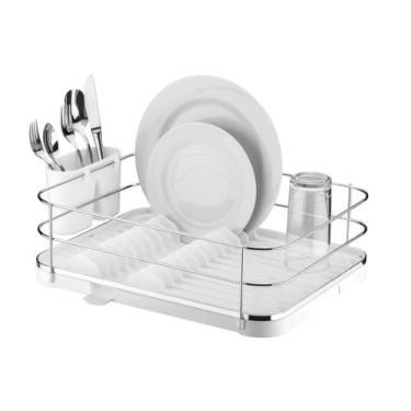 Imagem de Escorredor de louça de inox / plástico branco com prata grande com por