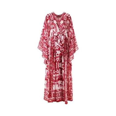 Imagem de Vestido Feminino Vermelho, Azul E Branco Com Estampa De Porcelana, Est
