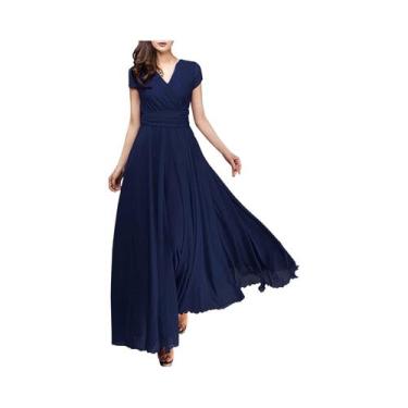 Imagem de Vestido De Praia Sexy Boho Para Mulheres, Manga Curta, Decote Em V Pro