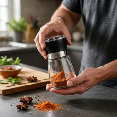 Imagem de Moedor de Especiarias Manual em Vidro e Aço Inox - Ajuste de Moagem - 