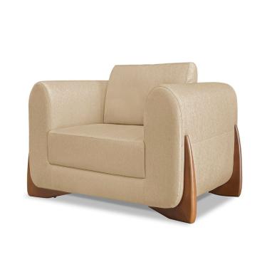 Imagem de Poltrona Decorativa Nuvina para Sala Confortável em Linho Dourado com Pés Palito Loja S...