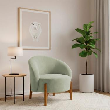 Imagem de Poltrona Decorativa Orgânica Ariel para Sala de Estar Boucle Confortável Verde Claro co...
