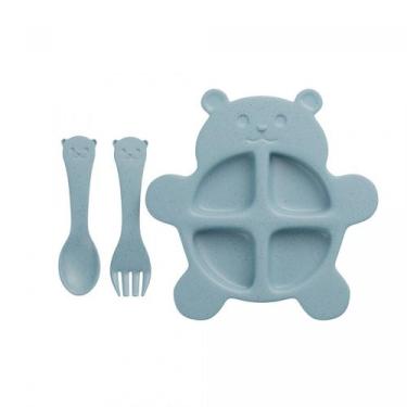 Imagem de Prato Infantil Bambu e PP com Talheres Baby Bear Azul - COLISEU