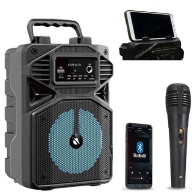 Imagem de Caixa de Som Amplificada Portátil com Bluetooth, Controle Remoto, Entrada USB, Iluminação em LED Disco Ligthing, Microfone e TWS – RMS, Black