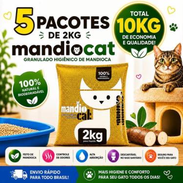 Imagem de Kit 5 Areia MandioCat 10Kg Sanitária Higiênica Biodegradável 100% Natu