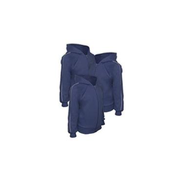 Imagem de Kit 3 Blusas de Moletom flanelado Infantil Azul Marinho Tamanho 06