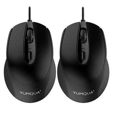 Imagem de YUMQUA G222 Mouse silencioso USB com fio, computador óptico de escritório e casa com 2 Níveis DPI ajustáveis (800/1200), mouse de 4 botões para PC MacBook Laptop, serve para usuários destros e canhotos, 2 Pack