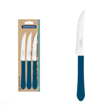 Imagem de Conjunto de Facas para Churrasco Tramontina Leme com Lâminas em Aço Inox e Cabos de Polipropileno Azul Oceano 3 Peças Tramontina