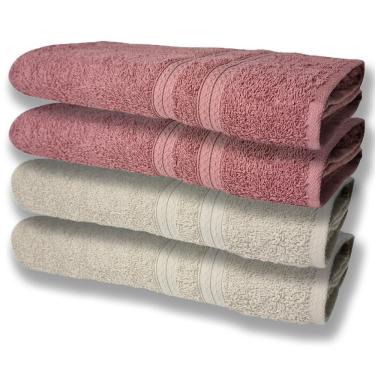 Imagem de 4 Toalhas Felpudas Grande E Grossa Algodão 80x150 Bege+rosê