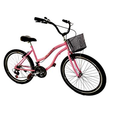 Imagem de Bicicleta Aro 26 com 18 marchas cestinha selim 2 molas rosa