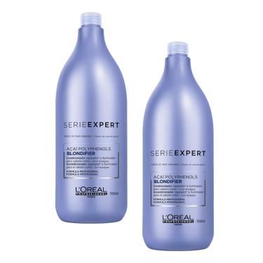 Imagem de Kit Tratamento para Cabelos Loiros Shampoo Gloss e Condicionador Loreal Blondifier 1500ml