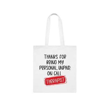 Imagem de Sacola divertida de terapeuta, bolsa de terapeuta, presente para terapeuta, bolsa de ombro de terapeuta, sacos reutilizáveis para terapeutas, cesta de Natal de aniversário, ideia de presente, Branco