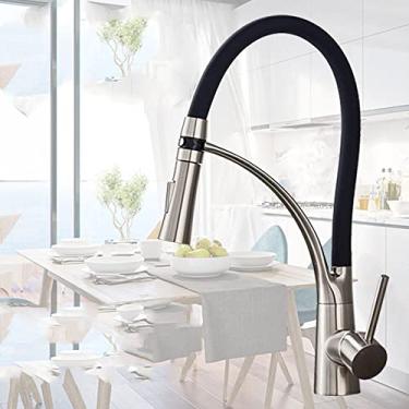Imagem de Torneira de pia de cozinha led preto giratório pull down torneira de pia de cozinha montada deck de banheiro montado misturador de água quente e fria, níquel escovado, china