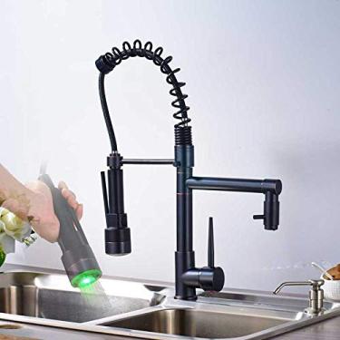 Imagem de Torneiras para pia de cozinha Torneira de cozinha com luz LED, Bico giratório Puxador para pia de banheiro Torneira misturadora para pia e torneiras de cozinha para misturador de água