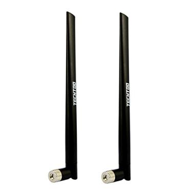 Imagem de TECHTOO Antena WiFi de banda dupla 7dBi 2,4 GHz/5,8 GHz com conector RP-SMA para roteador de rede sem fio adaptador USB PCI cartão IP câmera DJI Phantom extensor de alcance sem fio FPV UAV drone (preto pacote com 2)
