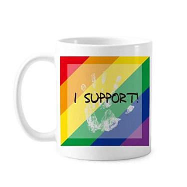 Imagem de LGBT Rainbow Flag I Support Mug Cerâmica Xícara de Cerâmica Café Porcelana Talheres
