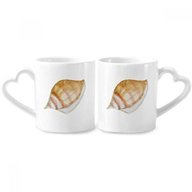 Imagem de Conjunto de canecas de porcelana para casal, ilustração de vida marinha, caracol colorido, coração