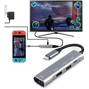 Imagem de USB Tipo C para HDMI Digital AV Multiport Hub, USB-C (USB3.1) Adaptador PD Charger para Nintendo Switch, Dock portátil 4K HDMI para Samsung Dex Station S10 / 9/8 / Note8 / 9 / Tab S4 / S5, MacBook Pro / Air 2018, iPad Pro