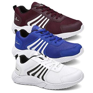 Imagem de Kit 3 Pares Tenis Masculino Running Boost Super Leve - Vermelho/Azul/Branco - 38
