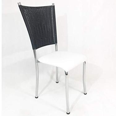 Imagem de Cadeira de Cozinha Cromada Fibra Sintética Preta Assento Branco - Poltronas do Sul