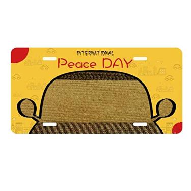 Imagem de DIYthinker Tecido linho, barra tripla, marrom, placa de licença abstrata, etiqueta decoração de carro, dia da paz