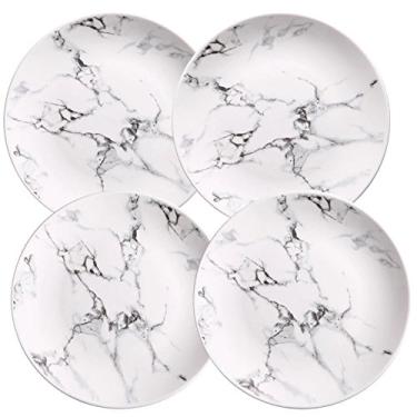 Imagem de Conjunto de 4 pratos de jantar de porcelana com design de mármore Coffeezone, Branco, 10 inches, 1