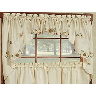 Imagem de Sweet Home Collection Par de cortinas de cozinha bordadas com creme de girassol