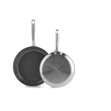 Imagem de GreenPan Chatham Tri-Ply Aço Inoxidável Saudável Cerâmica Antiaderente Indução Adequada, Conjunto de 2 Peças Frypan, 8" e 10", Prata