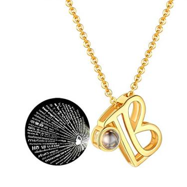 Imagem de GOLDCHIC JEWELRY Colar com inicial I Love You, colar com foto personalizada em 100 idiomas para mulheres, de Natal para namorada e esposa, 46+5cm(18"+2''), Pedra de tecnologia nano, Sem Pedra Preciosa
