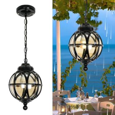 Imagem de ENKUODE Luz pendente de teto vintage para ambientes externos à prova d'água para varanda, lanterna vidro alumínio exterior lustre retrô para varanda pátio casa de fazenda entrada (27 cm/10,6")