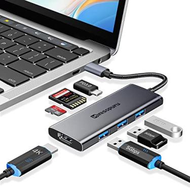 Imagem de Minisopuru Hub USB C para USB, adaptador multiportas 7 em 1 USB C com 3 USB 3.0, 4K HDMI, carregamento 100W, SD e TF, USB-C Hub USB C Dongle para MacBook Pro/Air, Surface, XPS, iPad e mais (preto espacial)