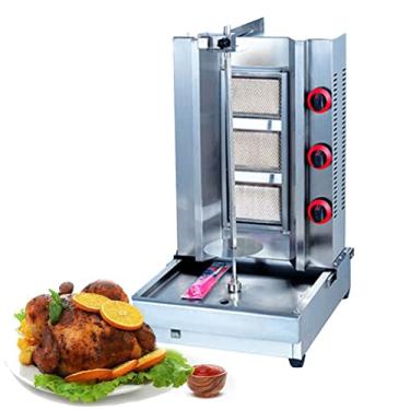 Imagem de Fogão a gás rotativo vertical de aço inoxidável para torrador de frango, tacos de carne - máquina de assar kebab de bancada