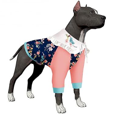 Imagem de LovinPet Camisetas para cães, cuidados com ferimentos, camisetas fofas de lapela para cães grandes, leves e elásticas com costura rosa, estampas multiflores, pijamas de cachorro grande para festa de