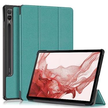 Imagem de elitegadget Capa para Samsung Galaxy Tab S9 de 11 polegadas SM-X710/X716/X718 lançada em 2023 - Capa fólio leve e fina com suporte triplo com suporte para despertar/hibernar (verde marinho)