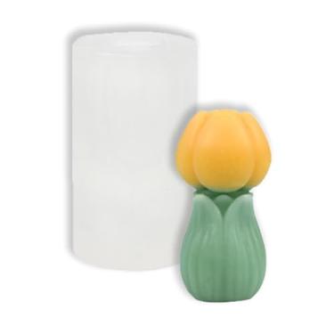 Imagem de Cestony Moldes de silicone em forma de tulipa para fazer velas, pilares de resina, velas de aromaterapia, sabonete, flor, amostra, argila artesanal