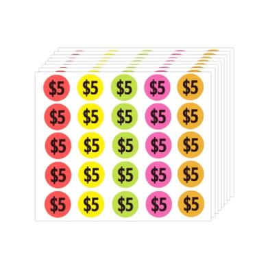 Imagem de Adesivos de pontos circulares de preço de $5, etiquetas de preço de 5 dólares de 0,75 polegadas, etiquetas de preço pré-impressas, adesivos de preço de venda de garagem, adesivos de preço