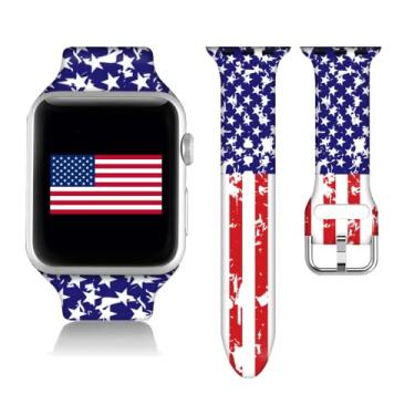 Imagem de Compatível com Apple Watch com bandeira americana dos EUA 38/40/41/42/44/45 mm para mulheres homens, pulseira de substituição impressa em silicone macio para iWatch séries 7 6 5 4 3 2 1 SE.42mm/44mm/45mm