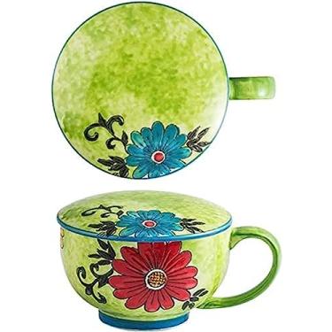 Imagem de Tigela de macarrão instantâneo de arroz de sopa de ramen Tigela de sopa de cerâmica Jumbo Tigela de macarrão com tampa, tigela de macarrão instantâneo de micro-ondas Caneca de café grande co