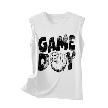 Imagem de Camiseta regata feminina com estampa de beisebol Game Day, sem mangas, gola redonda, camiseta de verão leve, Azul, 4G