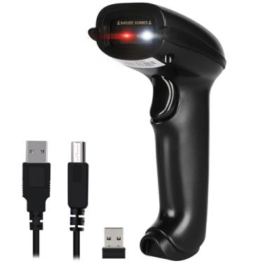 Imagem de WoneNice Scanner de código de barras sem fio QR 1D/2D, leitor de código de barras impresso digital sem fio portátil para armazém POS de varejo, alcance de 30 metros, Plug & Play, compatível com