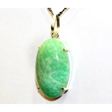 Imagem de Colar Cabochão Pedra Amazonita Verde Montagem Garra Dourado