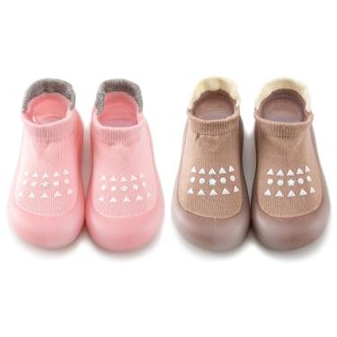 Imagem de HOVELL Meias antiderrapantes para bebês meninas meninos sapatos de primeira caminhada infantil interior chinelo tênis 2 pares, Conjunto 3, 6-12 Meses