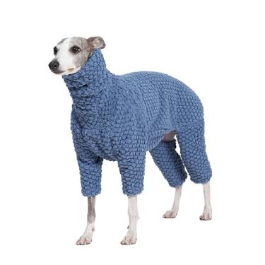 Imagem de ESCCBOO Pijama fofo de lã macia para cães galgos italianos, macacão de lã quente de gola rolê, casaco, macacão, macaquinho (azul, pequeno)