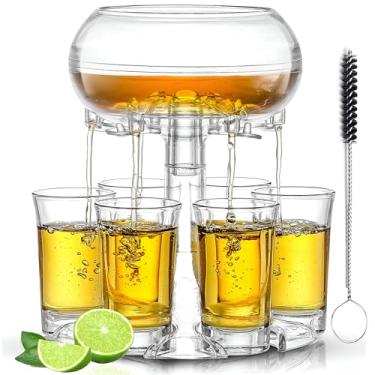 Imagem de Etihub Dispensador e suporte de copo de shot – Conjunto de bebidas de festa para bebidas com 6 copos, acessórios de jogo de tiros de vidro legais, bonito de fontes, divertido 6 peças de bar de depósito, máquina exclusiva de 21 festas de aniversário