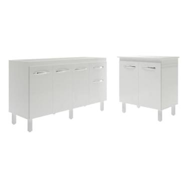 Imagem de Mobília Decor, Balcão Armário Gabinete Para Pia 138 cm Camila e Balcão Para Microondas ou Forno Elétrico Jane Branco