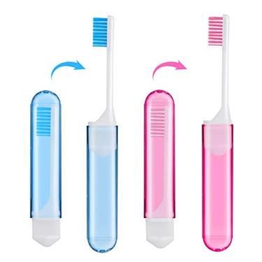 Imagem de Sibba Kit de porta-escovas de dentes de viagem, cerdas macias, tamanho mini, portátil, pequeno, dobrável, conjunto pequeno, compacto, embrulhado no bolso, acampamento, viagem, para crianças e adultos