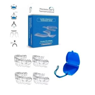 Imagem de Caixa Completa 04 Placas Moldável Para Bruxismo Ranger Dentes Protetor Bucal + 1 Estojo Azul